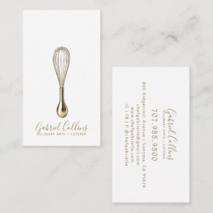 Tarjeta De Visita Elegante Pastelería Catering Gold Whisk 