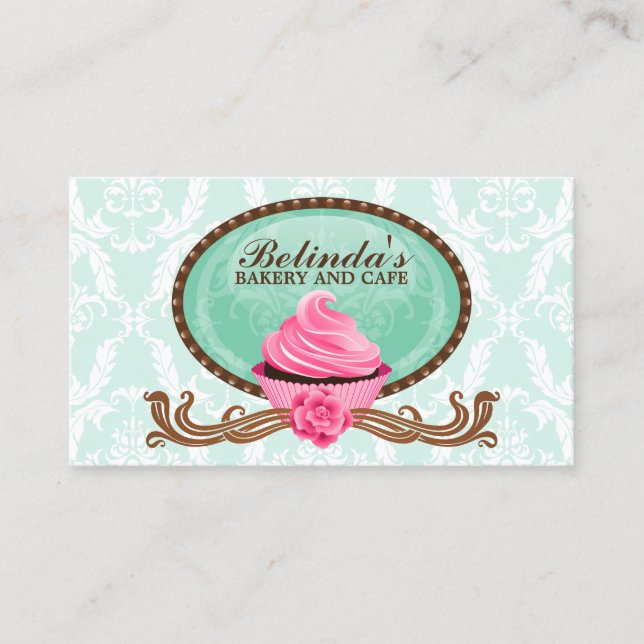 Tarjeta De Visita Elegante pastelería Damask (Anverso)