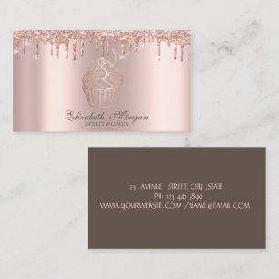 Tarjeta De Visita Elegante Pastelería de Cupcakes con Drips de Rosa 