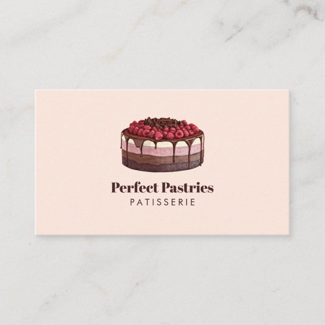 Tarjeta De Visita Elegante pastelería de torta de frambuesa acuática (Anverso)