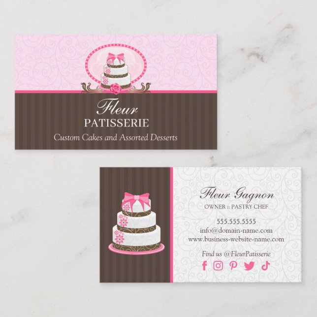Tarjeta De Visita Elegante pastelería floral (Anverso / Reverso)
