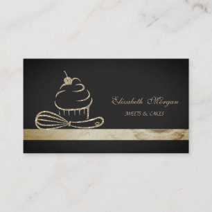 Tarjeta De Visita Elegante pastelito Purpurina Panadería Negra
