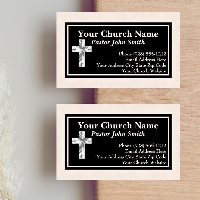 Tarjeta De Visita Elegante Pastor de la Iglesia de la Lino Negra Tar (Elegant Church Pastor Black Linen Business Cards)