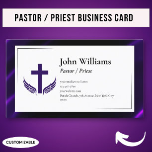 Tarjeta De Visita Elegante Pastor Sacerdote de Iglesia Negro Púrpura