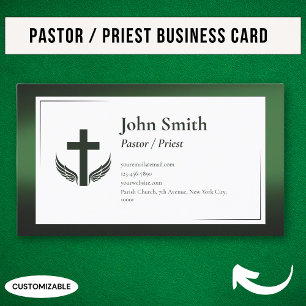 Tarjeta De Visita Elegante Pastor Sacerdote Iglesia Verde Negro