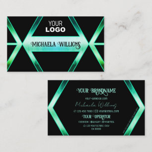 Tarjeta De Visita Elegante patrón azul teñido con brillo negro y log