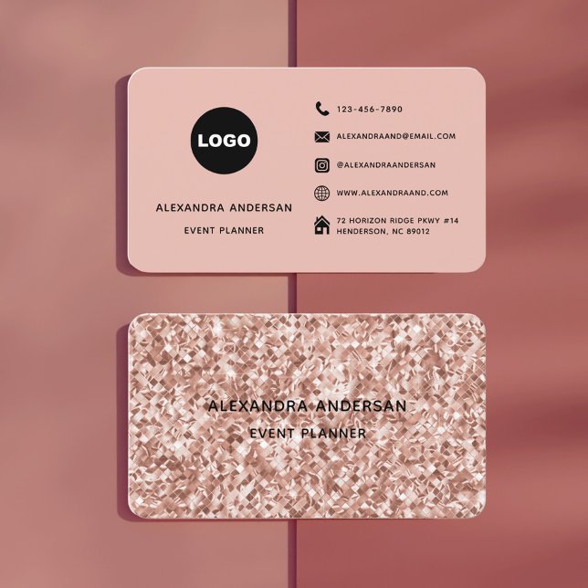 Tarjeta De Visita Elegante patrón de diamantes Metalizado rosado de  (Elegant Blush Pink Rose Gold Metal Diamond Pattern Business Card)