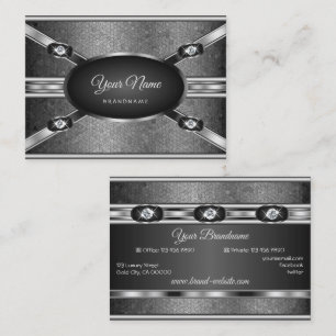 Tarjeta De Visita Elegante patrón de efecto plateado y Diamantes de