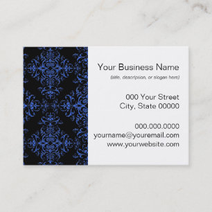 Tarjeta De Visita Elegante patrón de estilo damasco floral azul y ne
