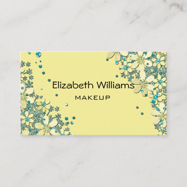 Tarjeta De Visita Elegante, patrón de flores, flores amarillas (Anverso)