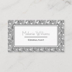 Tarjeta De Visita Elegante Patrón De Hojas Gris Oscuras Elegante