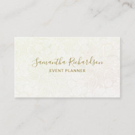 Tarjeta De Visita Elegante Patrón de Lineart Floral Oro Beige
