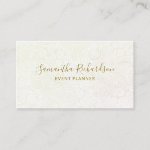 Tarjeta De Visita Elegante Patrón de Lineart Floral Oro Beige