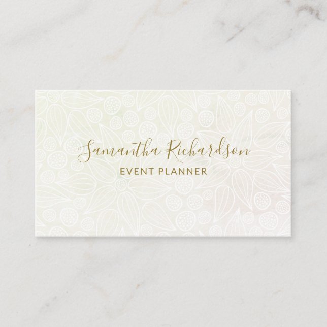Tarjeta De Visita Elegante Patrón de Lineart Floral Oro Beige (Anverso)