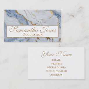 Tarjeta De Visita Elegante Patrón de mármol dorado azul blanco moder