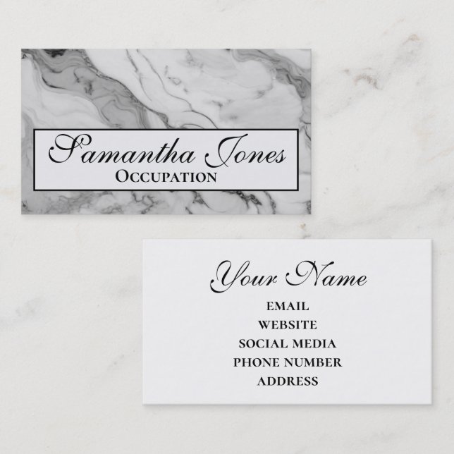 Tarjeta De Visita Elegante Patrón de mármol negro gris blanco modern (Anverso / Reverso)
