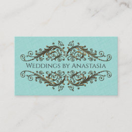 Tarjeta De Visita Elegante Patrón de oro antiguo Swirls Azul