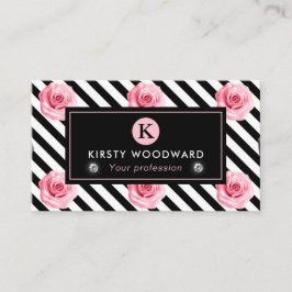 Tarjeta De Visita Elegante patrón de rosas rosadas y negras al estil