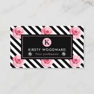 Tarjeta De Visita Elegante patrón de rosas rosadas y negras al estil