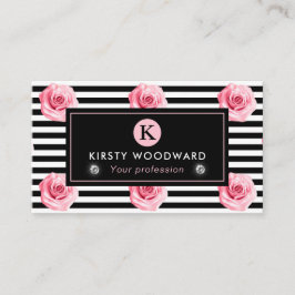 Tarjeta De Visita Elegante patrón de rosas rosadas y negras al estil