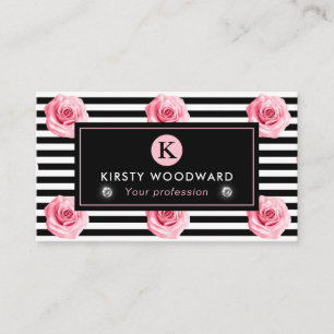 Tarjeta De Visita Elegante patrón de rosas rosadas y negras al estil