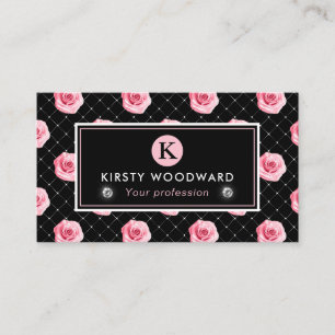 Tarjeta De Visita Elegante patrón de rosas rosadas y negras al estil