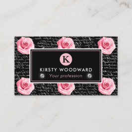 Tarjeta De Visita Elegante patrón de rosas rosadas y negras al estil