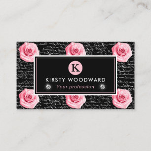 Tarjeta De Visita Elegante patrón de rosas rosadas y negras al estil
