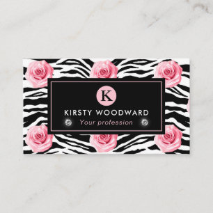 Tarjeta De Visita Elegante patrón de rosas rosadas y negras al estil