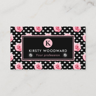 Tarjeta De Visita Elegante patrón de rosas rosadas y negras de estil