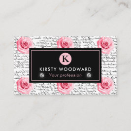 Tarjeta De Visita Elegante patrón de rosas rosadas y negras de estil