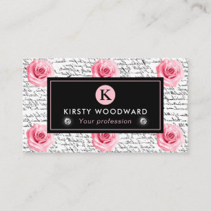 Tarjeta De Visita Elegante patrón de rosas rosadas y negras de estil