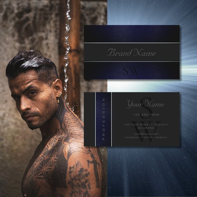 Tarjeta De Visita Elegante patrón de serpiente gris azul oscuro con  (Subido por el creador)
