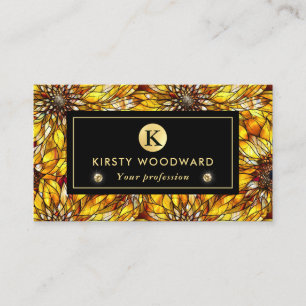 Tarjeta De Visita Elegante Patrón De Vidrio Manchado De girasoles Am