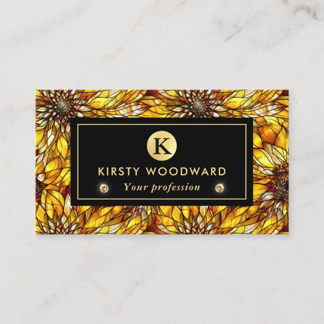 Tarjeta De Visita Elegante Patrón De Vidrio Manchado De girasoles Am (Anverso)