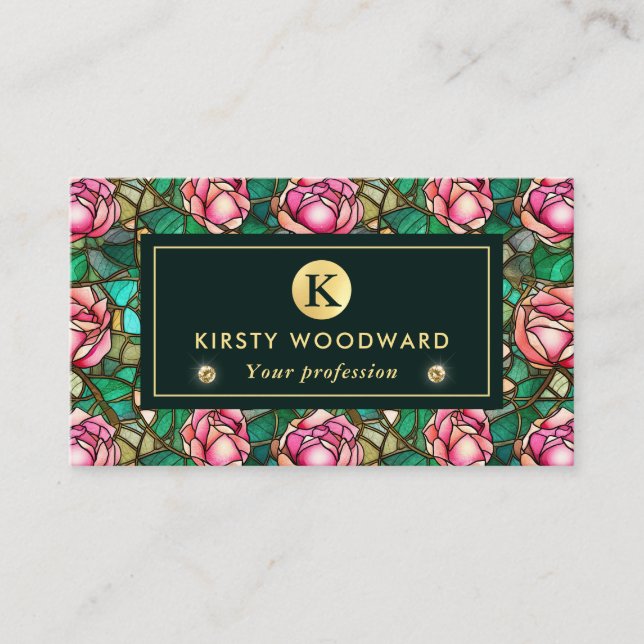 Tarjeta De Visita Elegante Patrón De Vidrio Manchado Rosa Faux (Anverso)