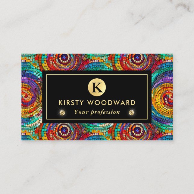 Tarjeta De Visita Elegante Patrón de vidrio mosaico de té de joyas a (Anverso)