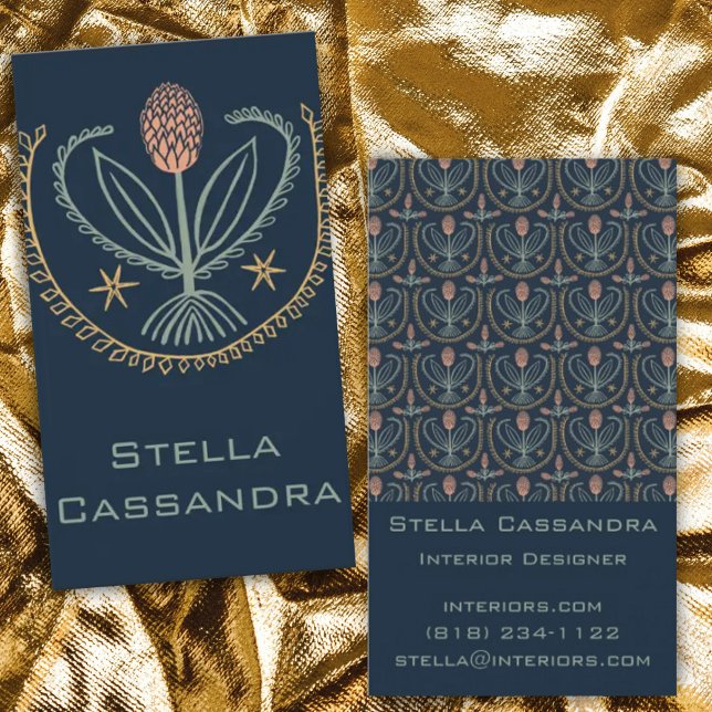 Tarjeta De Visita Elegante Patrón Floral Azulejos luciles Azul profu (Subido por el creador)