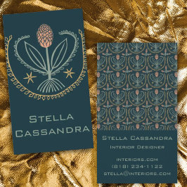 Tarjeta De Visita Elegante Patrón Floral Azulejos luciles Verde Prof