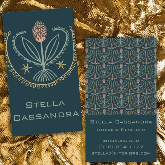 Tarjeta De Visita Elegante Patrón Floral Azulejos luciles Verde Prof (Subido por el creador)