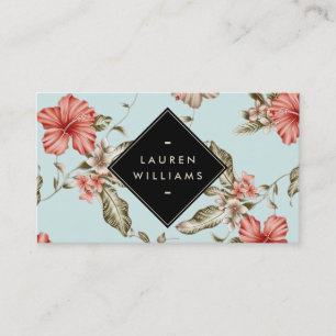 Tarjeta De Visita Elegante patrón floral Chinoiserie sobre azul vint