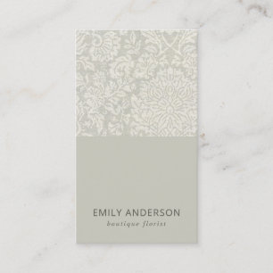 TARJETA DE VISITA ELEGANTE PATRÓN FLORAL DE BLANCO GRIS BLANCO BLANC