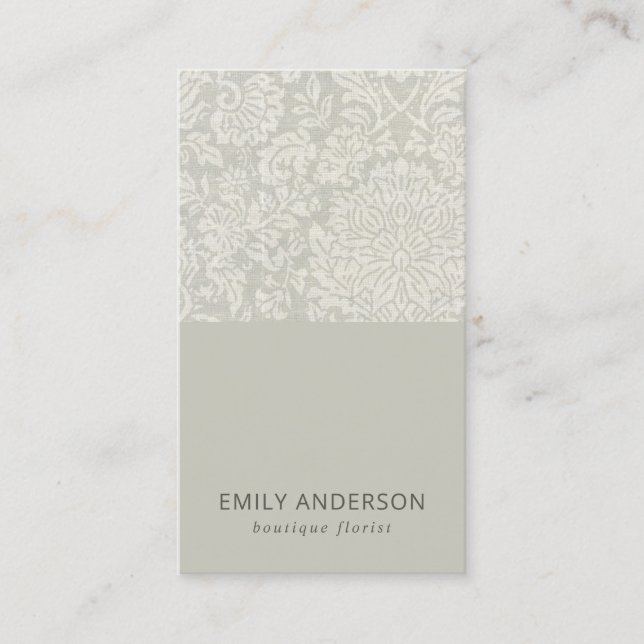 TARJETA DE VISITA ELEGANTE PATRÓN FLORAL DE BLANCO GRIS BLANCO BLANC (Anverso)