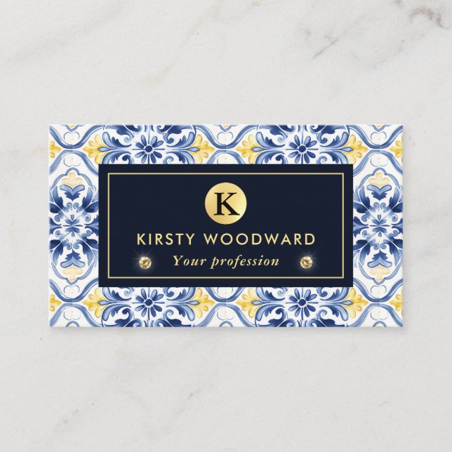 Tarjeta De Visita Elegante patrón mediterráneo italiano (Anverso)