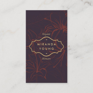 Tarjeta De Visita Elegante Patrón Místico Floral Borgoña