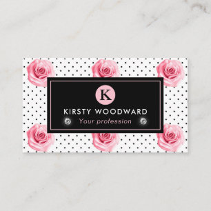 Tarjeta De Visita Elegante patrón Shabby Chic de Rosas rosados y neg