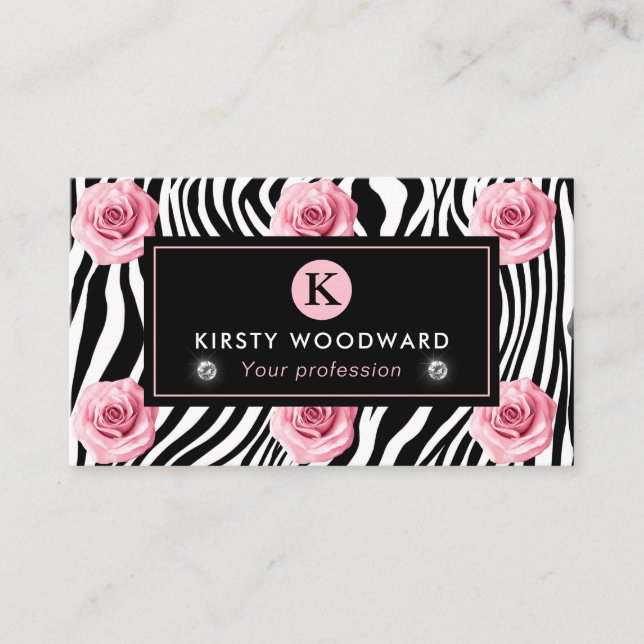 Tarjeta De Visita Elegante patrón Shabby Chic de Rosas rosados y neg (Anverso)