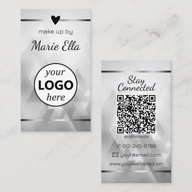 Tarjeta De Visita Elegante Patrón Triangular Fotograma cardíaco Códi (Anverso / Reverso)