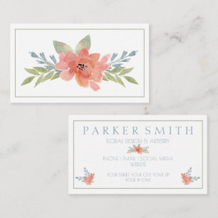 Tarjeta De Visita Elegante Peach Floral Business Card Watercolor