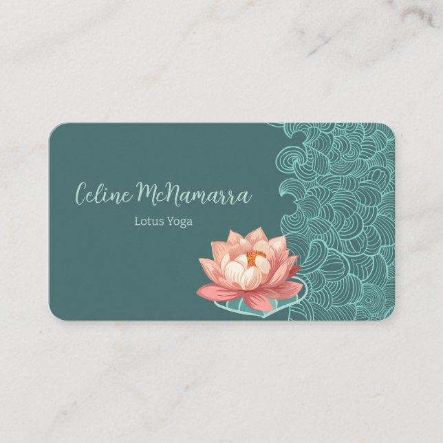 Tarjeta De Visita Elegante Peach Lotus En Verde azulado (Anverso)